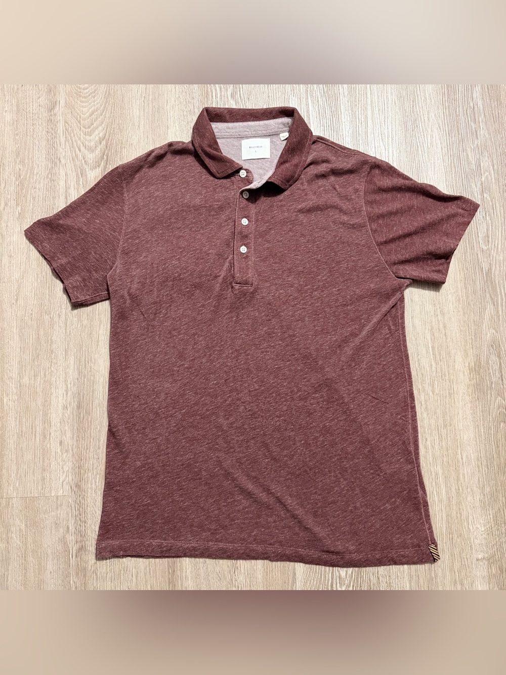 Billy Reid Men’s L Burgundy Heather Cotton Polo Shirt Short Sleeve Made in Peru